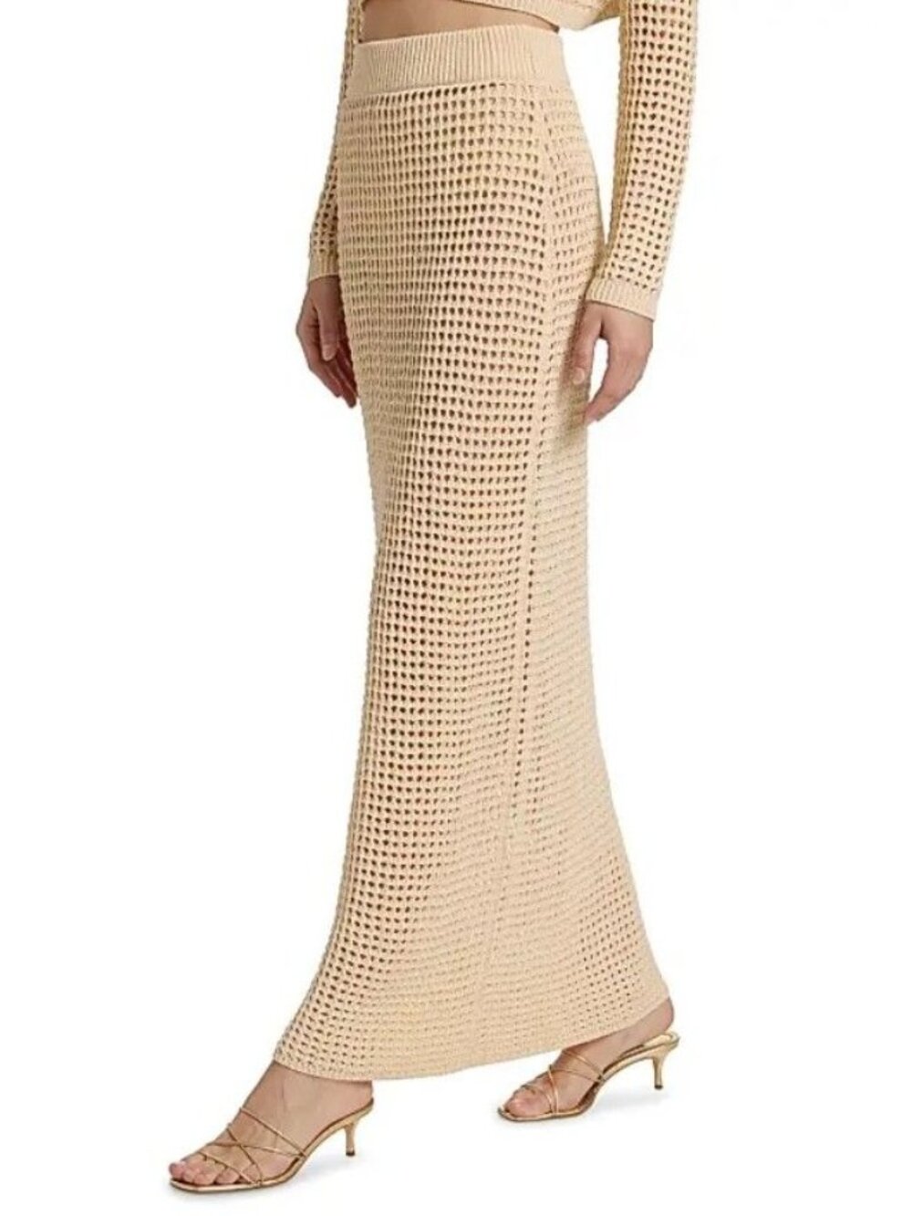 Nonchalant Label Brianna Open Knit Maxi Skirt Beige Fitted Size L NWT